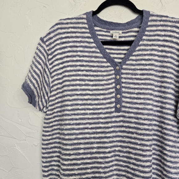 L.L. Bean Navy and Cream Striped V-Neck Sweater - Picture 5 of 12